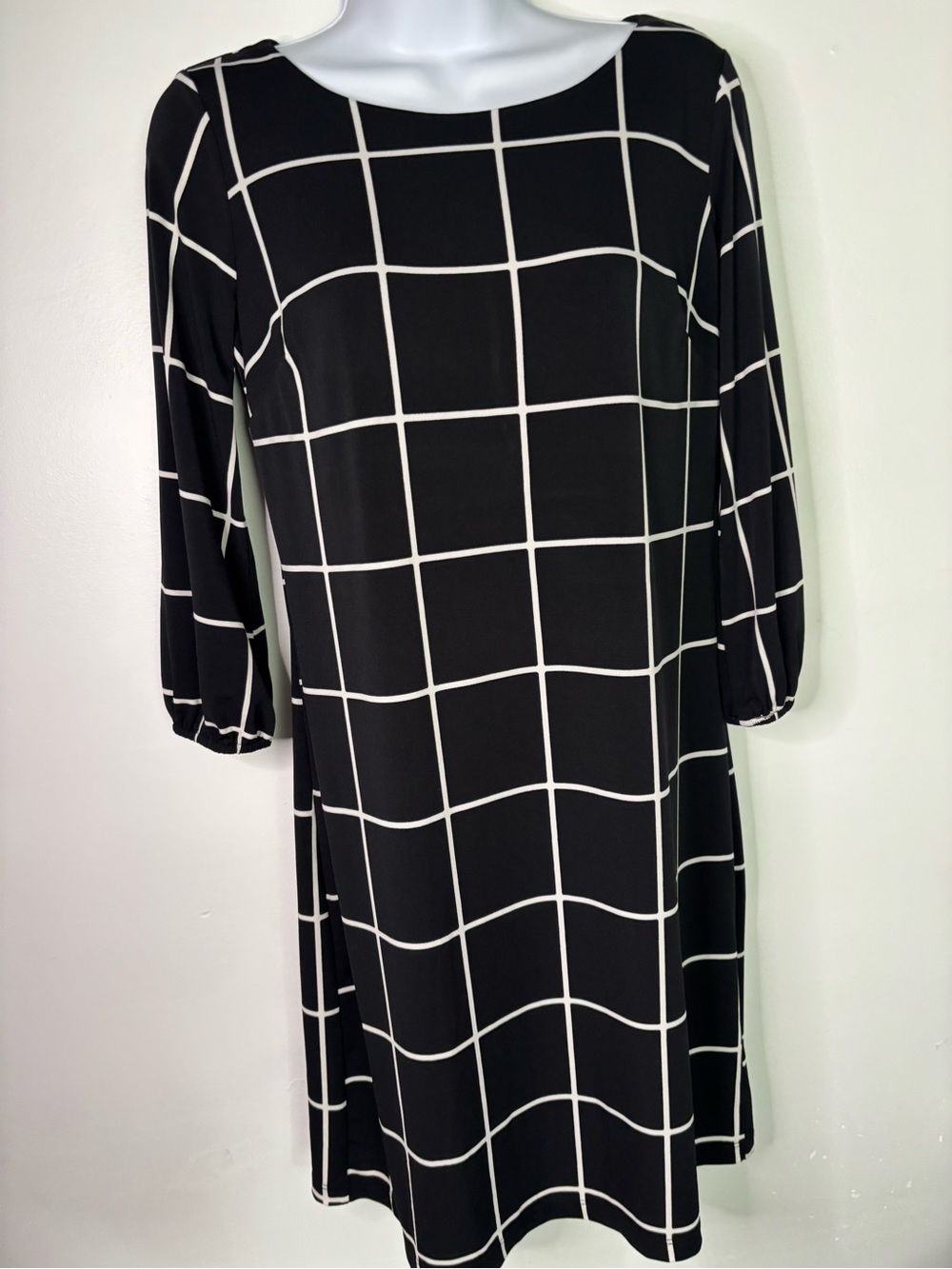 Enfocus Studio Size 6 Black Windowpane Plaid Dress
